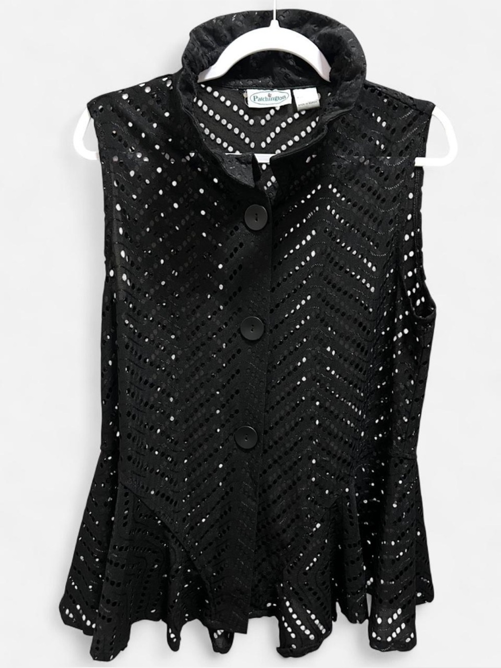 Patchington Black Eyelet Peplum Sleeveless Top Size M